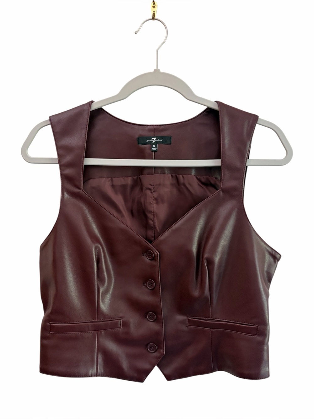 7 for All Mankind Faux Leather Burgundy Vest Size Medium Luxe Y2K Preppy